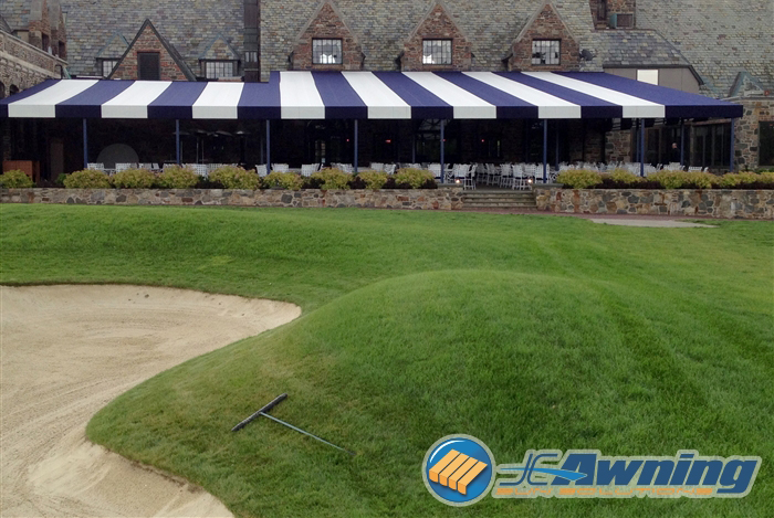 view of the covered seating area from the golf course